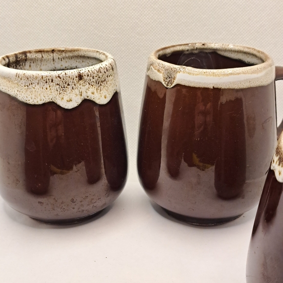 Vintage Set of 4 Stoneware Mugs Brown Drip Glaze Modern Mid Century. - Picture 6 of 6